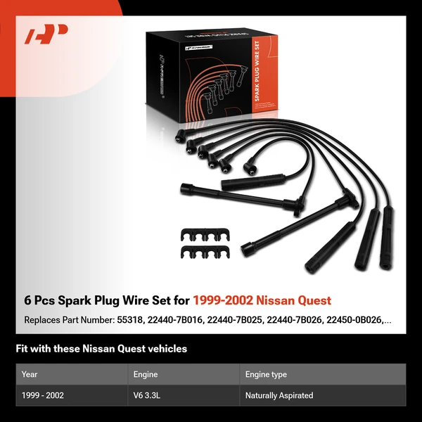 6 Pcs Spark Plug Wire Set for 1999-2002 Nissan Quest