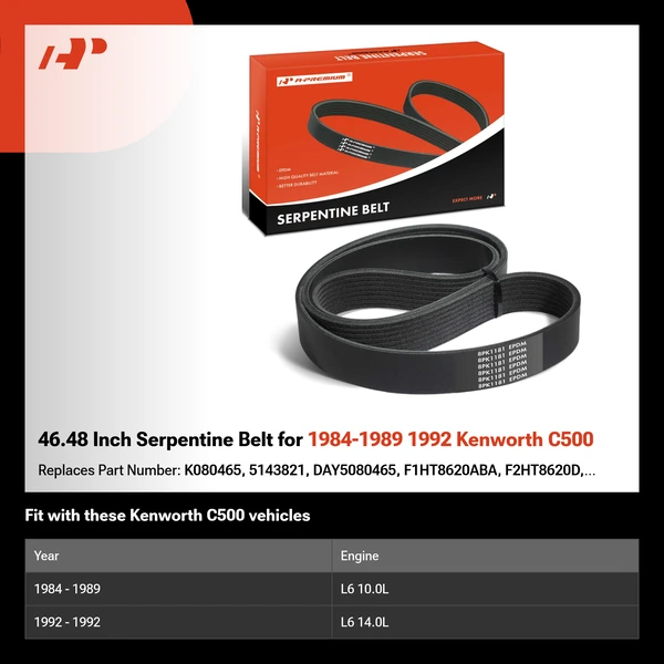 46.48 Inch Serpentine Belt for 1984-1989 1992 Kenworth C500