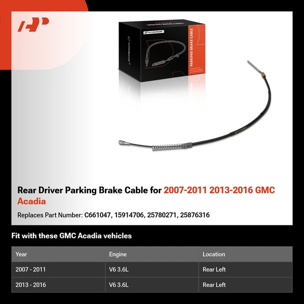 Rear Driver Parking Brake Cable for 2007-2011 2013-2016 GMC Acadia
