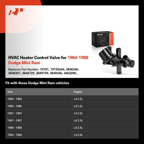 HVAC Heater Control Valve for 1984-1988 Dodge Mini Ram