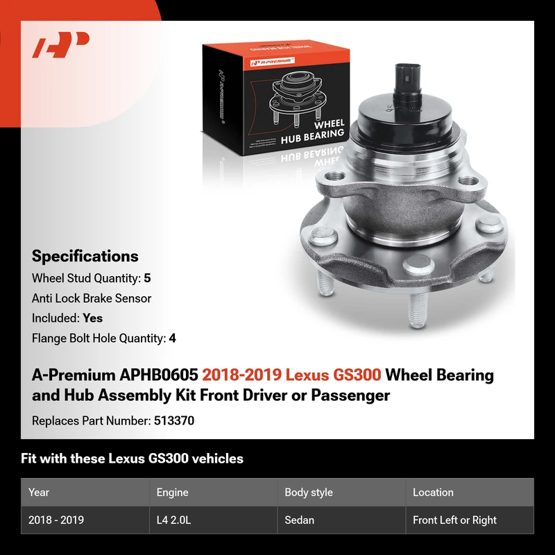 A-Premium APHB0605 2018-2019 Lexus GS300 Wheel Bearing and Hub Assembly Kit Front Driver or Passenger