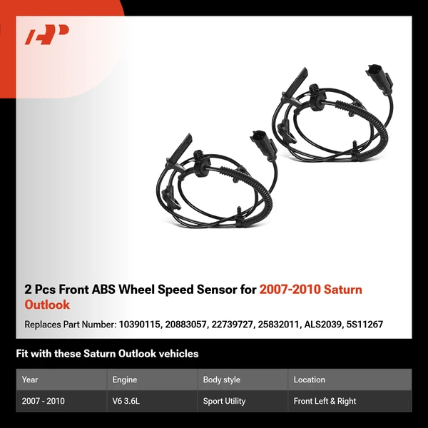 2 Pcs Front ABS Wheel Speed Sensor for 2007-2010 Saturn Outlook
