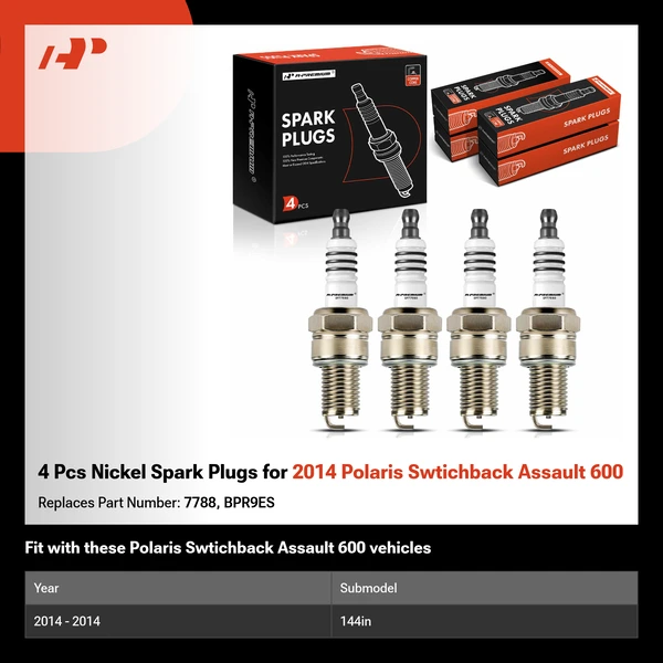 4 Pcs Nickel Spark Plugs for 2014 Polaris Swtichback Assault 600