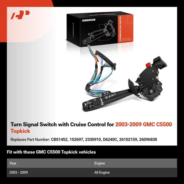 Turn Signal Switch with Cruise Control for 2003-2009 GMC C5500 Topkick