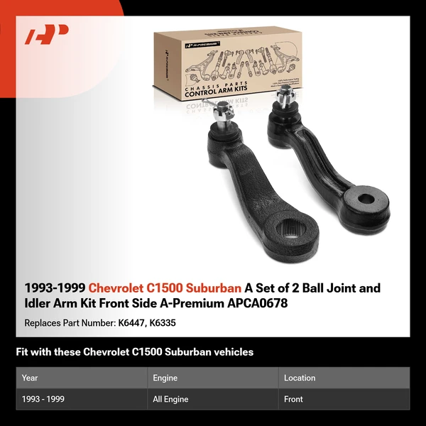 1993-1999 Chevrolet C1500 Suburban A Set of 2 Ball Joint and Idler Arm Kit Front Side A-Premium APCA0678