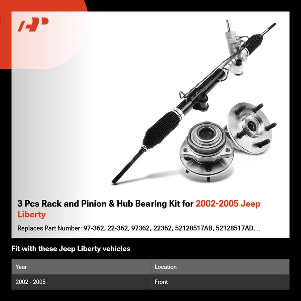 3 Pcs Rack and Pinion & Hub Bearing Kit for 2002-2005 Jeep Liberty