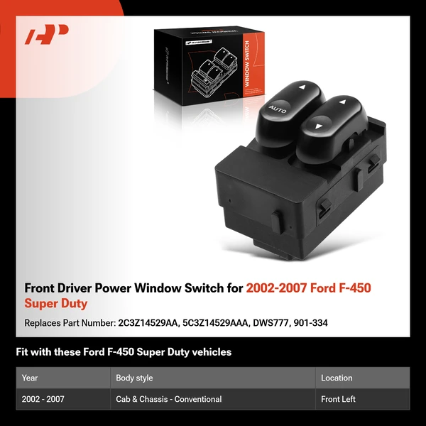 Front Driver Power Window Switch for 2002-2007 Ford F-450 Super Duty