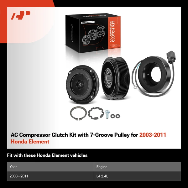 AC Compressor Clutch Kit with 7-Groove Pulley for 2003-2011 Honda Element
