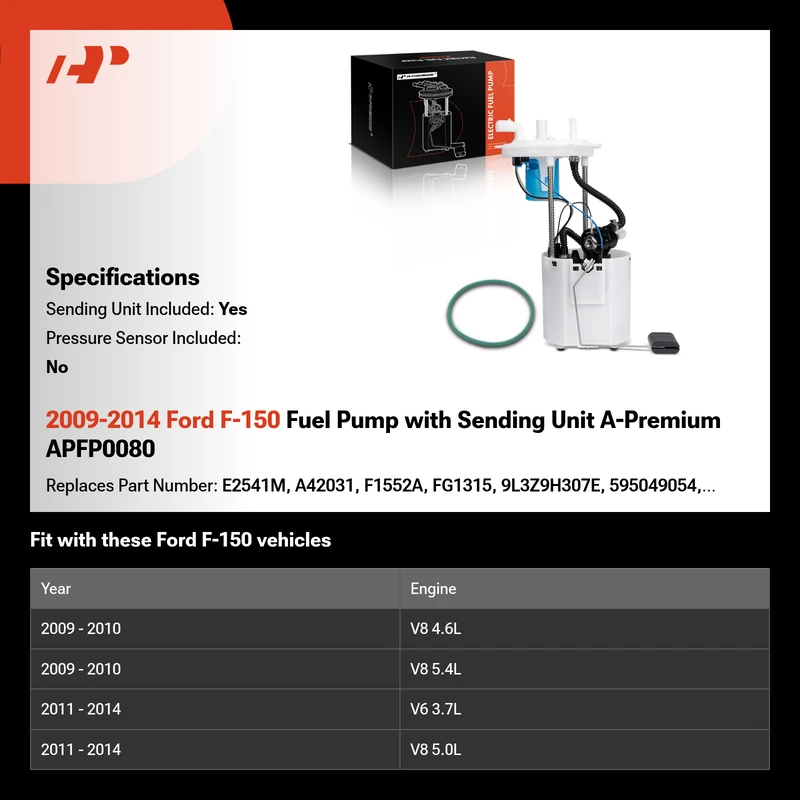 2009-2014 Ford F-150 Fuel Pump with Sending Unit A-Premium APFP0080