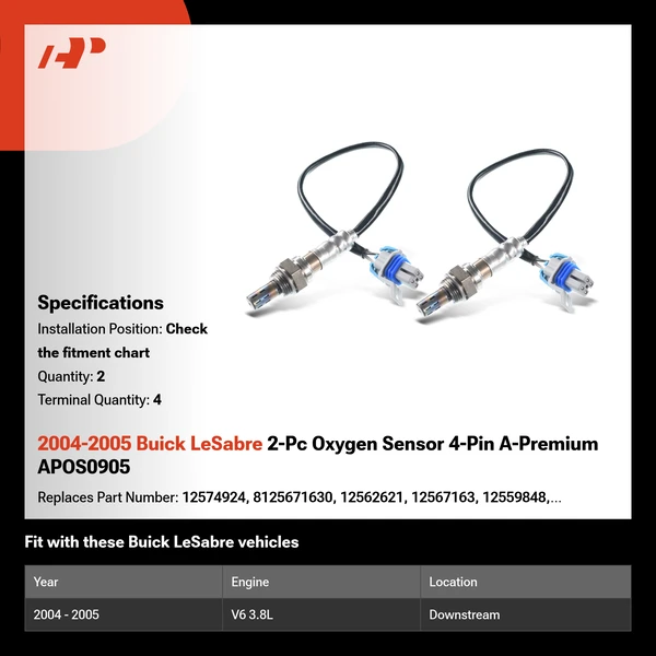 2004-2005 Buick LeSabre 2-Pc Oxygen Sensor 4-Pin A-Premium APOS0905