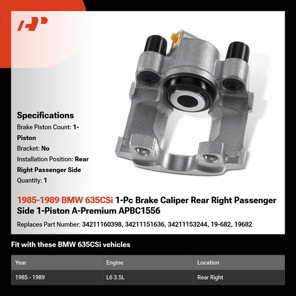 1985-1989 BMW 635CSi 1-Pc Brake Caliper Rear Right Passenger Side 1-Piston A-Premium APBC1556