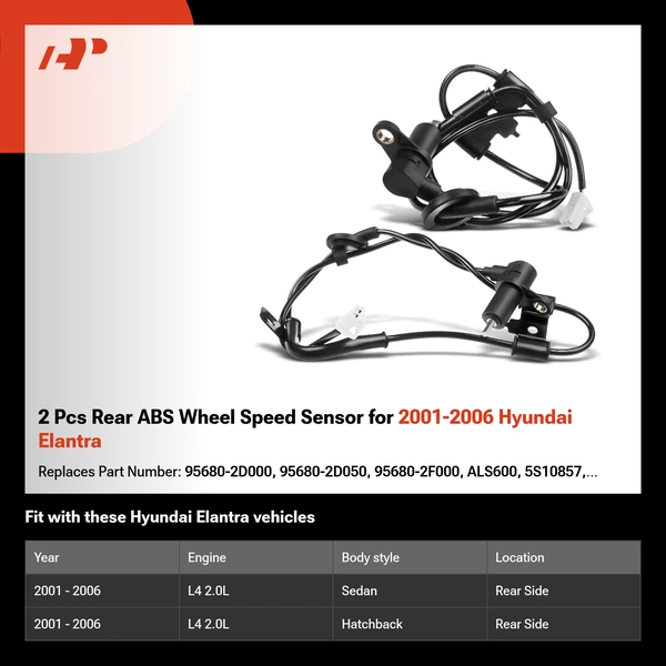 2 Pcs Rear ABS Wheel Speed Sensor for 2001-2006 Hyundai Elantra