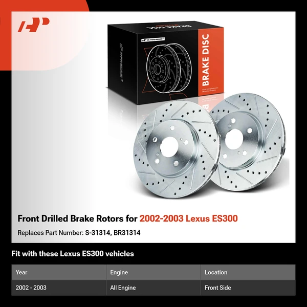 Front Drilled Brake Rotors for 2002-2003 Lexus ES300