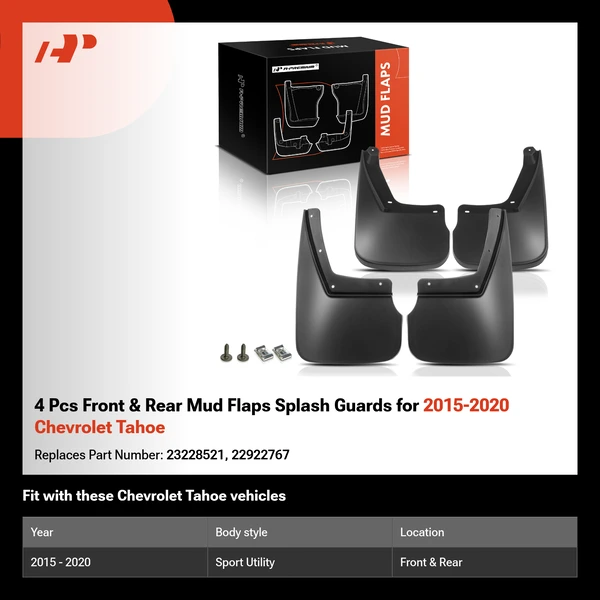 4 Pcs Front & Rear Mud Flaps Splash Guards for 2015-2020 Chevrolet Tahoe