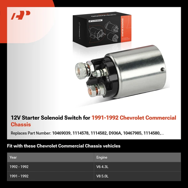 12V Starter Solenoid Switch for 1991-1992 Chevrolet Commercial Chassis