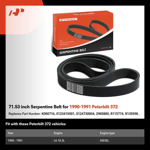 71.53 inch Serpentine Belt for 1990-1991 Peterbilt 372