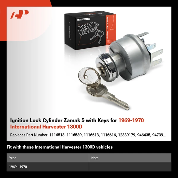 Ignition Lock Cylinder Zamak 5 with Keys for 1969-1970 International Harvester 1300D
