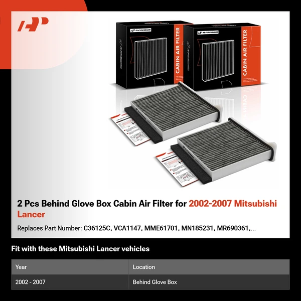 2 Pcs Behind Glove Box Cabin Air Filter for 2002-2007 Mitsubishi Lancer