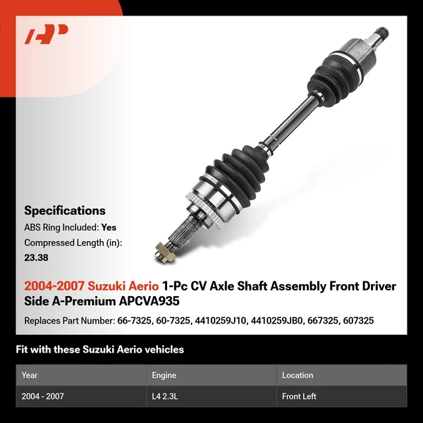 2004-2007 Suzuki Aerio 1-Pc CV Axle Shaft Assembly Front Driver Side A-Premium APCVA935