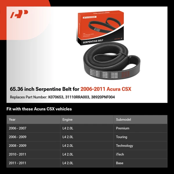 65.36 inch Serpentine Belt for 2006-2011 Acura CSX