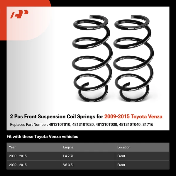 2 Pcs Front Suspension Coil Springs for 2009-2015 Toyota Venza