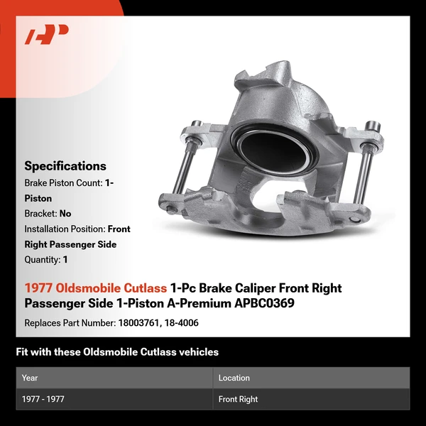 1977 Oldsmobile Cutlass 1-Pc Brake Caliper Front Right Passenger Side 1-Piston A-Premium APBC0369