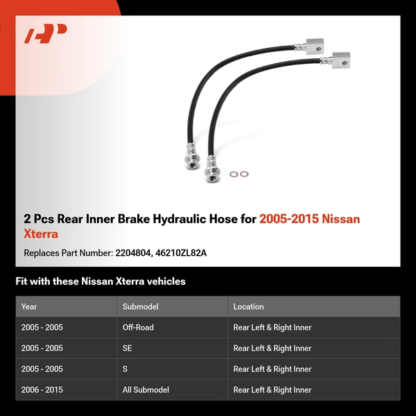2 Pcs Rear Inner Brake Hydraulic Hose for 2005-2015 Nissan Xterra