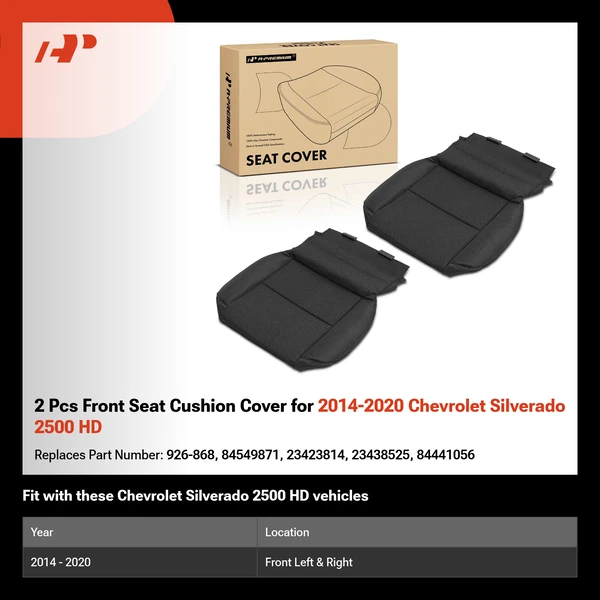 2 Pcs Front Seat Cushion Cover for 2014-2020 Chevrolet Silverado 2500 HD