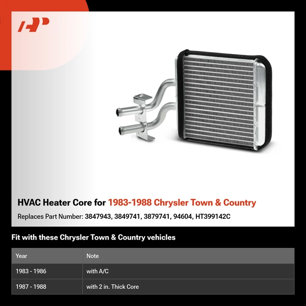HVAC Heater Core for 1983-1988 Chrysler Town & Country