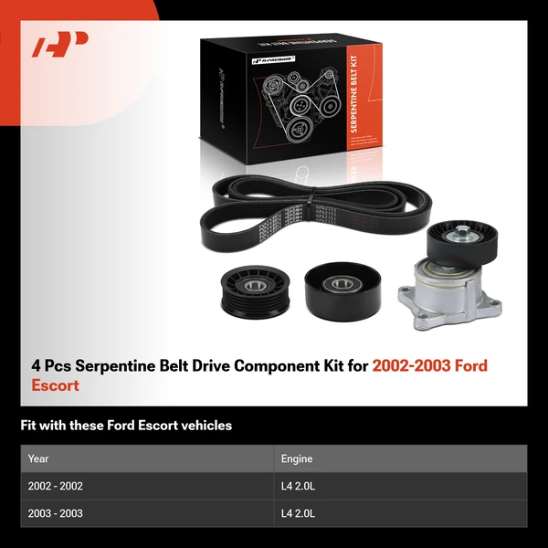 4 Pcs Serpentine Belt Drive Component Kit for 2002-2003 Ford Escort