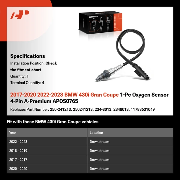 2017-2020 2022-2023 BMW 430i Gran Coupe 1-Pc Oxygen Sensor 4-Pin A-Premium APOS0765