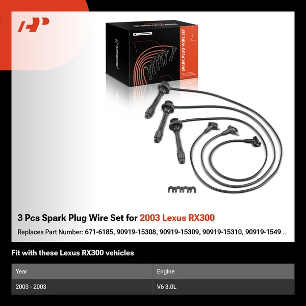 3 Pcs Spark Plug Wire Set for 2003 Lexus RX300
