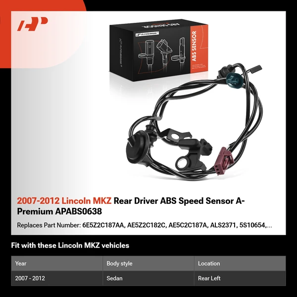 2007-2012 Lincoln MKZ Rear Driver ABS Speed Sensor A-Premium APABS0638