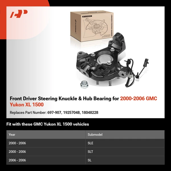 Front Driver Steering Knuckle & Hub Bearing for 2000-2006 GMC Yukon XL 1500