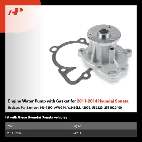 Engine Water Pump with Gasket for 2011-2014 Hyundai Sonata