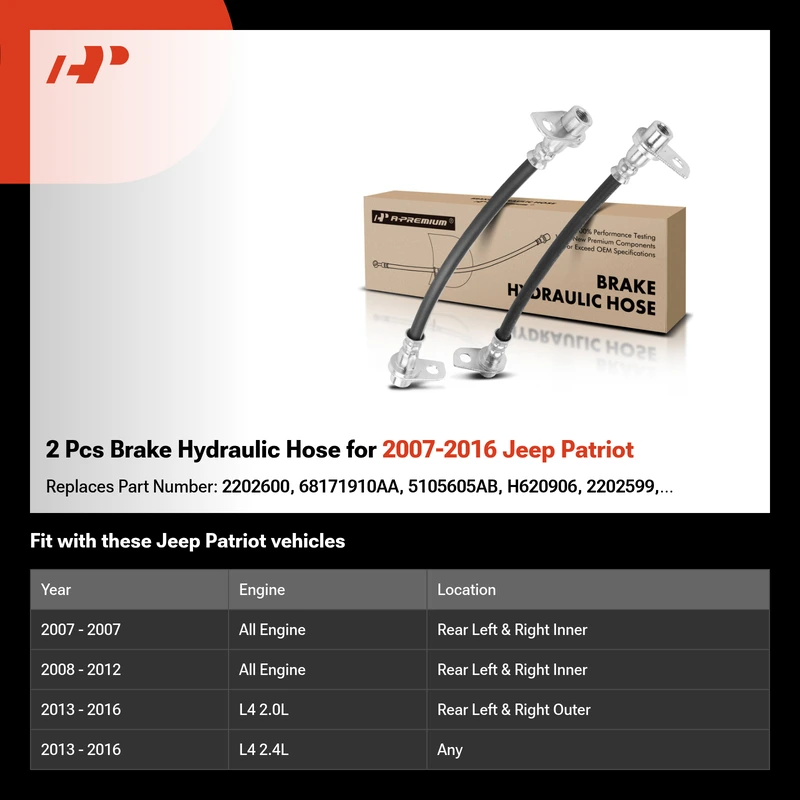 2 Pcs Brake Hydraulic Hose for 2007-2016 Jeep Patriot