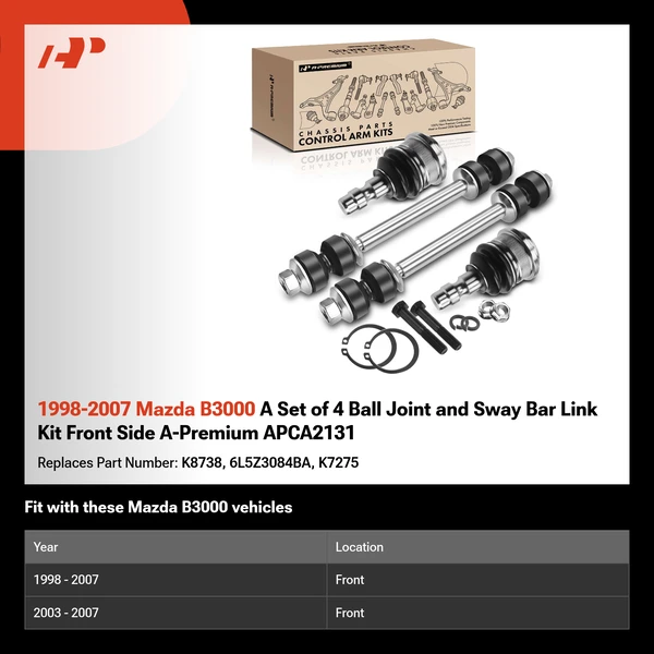 1998-2007 Mazda B3000 A Set of 4 Ball Joint and Sway Bar Link Kit Front Side A-Premium APCA2131