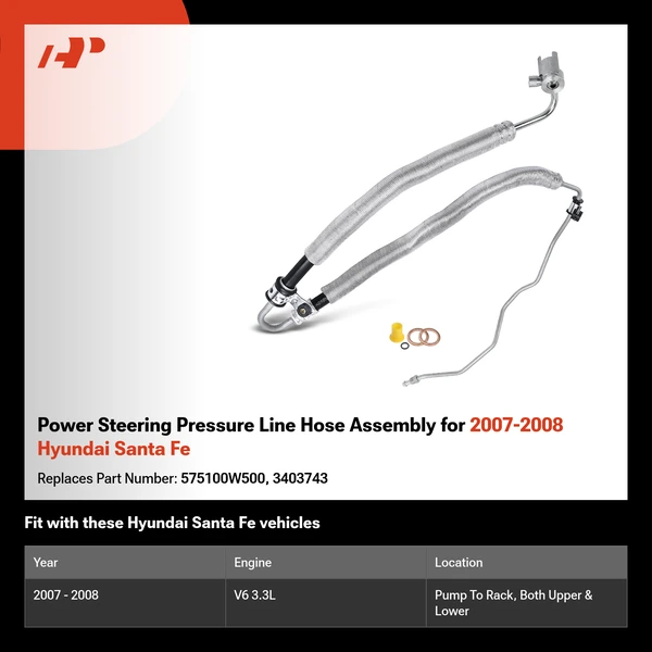 Power Steering Pressure Line Hose Assembly for 2007-2008 Hyundai Santa Fe