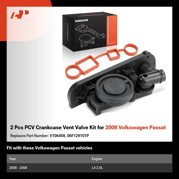2 Pcs PCV Crankcase Vent Valve Kit for 2008 Volkswagen Passat