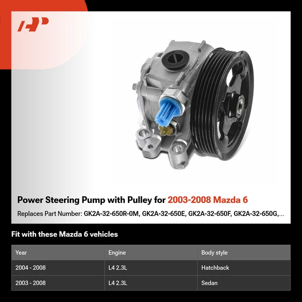 Power Steering Pump with Pulley for 2003-2008 Mazda 6