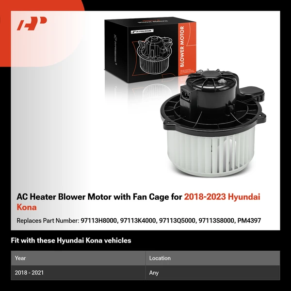 AC Heater Blower Motor with Fan Cage for 2018-2023 Hyundai Kona