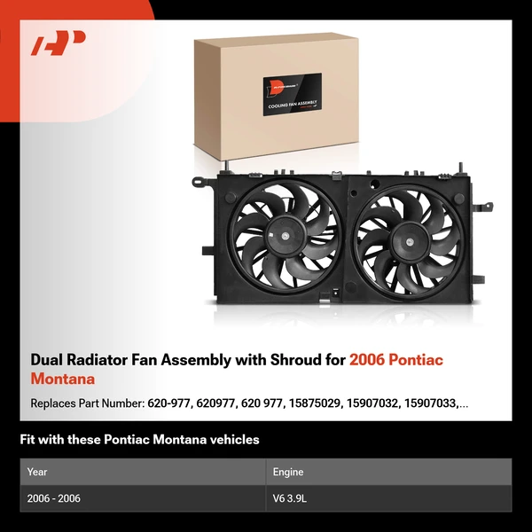 Dual Radiator Fan Assembly with Shroud for 2006 Pontiac Montana