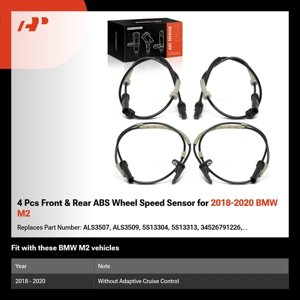 4 Pcs Front & Rear ABS Wheel Speed Sensor for 2018-2020 BMW M2