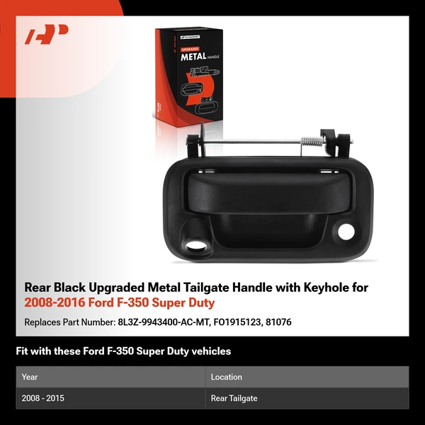 Rear Black Upgraded Metal Tailgate Handle with Keyhole for 2008-2016 Ford F-350 Super Duty