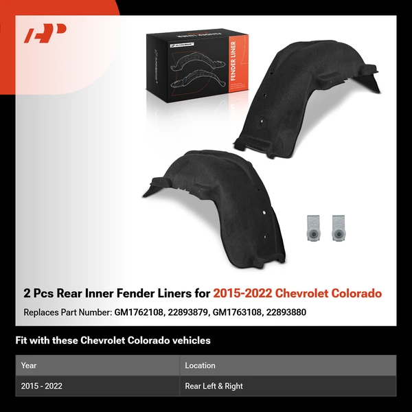 2 Pcs Rear Inner Fender Liners for 2015-2022 Chevrolet Colorado