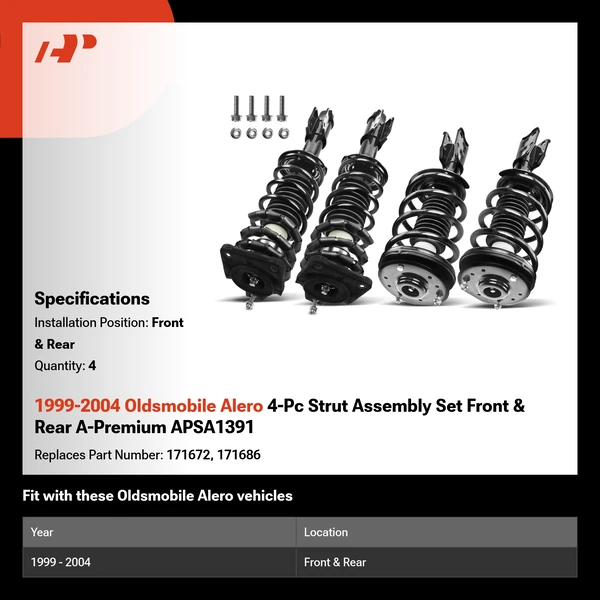 1999-2004 Oldsmobile Alero 4-Pc Strut Assembly Set Front & Rear A-Premium APSA1391