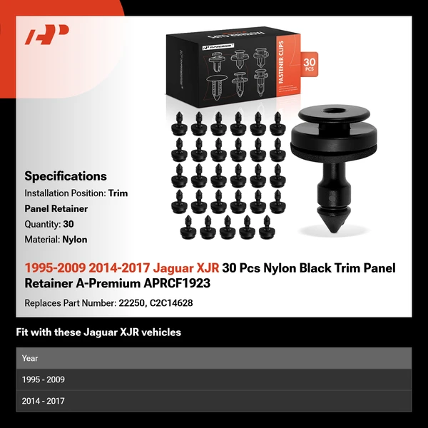 1995-2009 2014-2017 Jaguar XJR 30 Pcs Nylon Black Trim Panel Retainer A-Premium APRCF1923