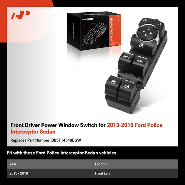 Front Driver Power Window Switch for 2013-2018 Ford Police Interceptor Sedan