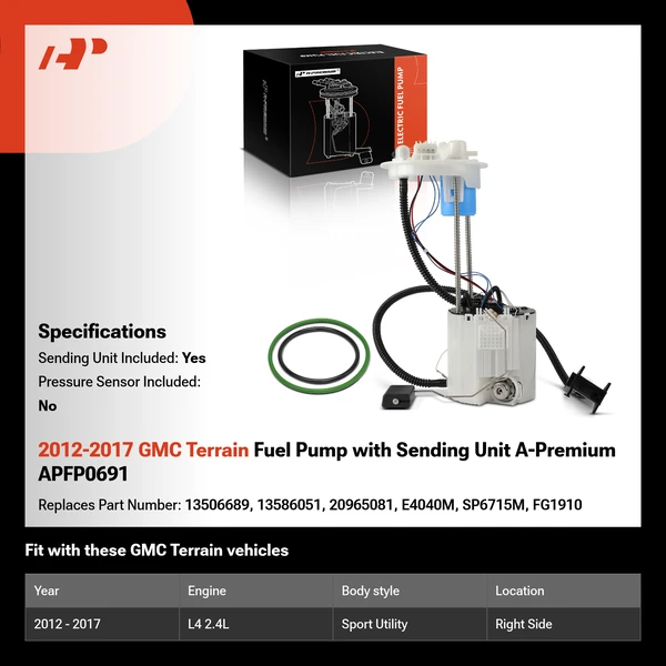 2012-2017 GMC Terrain Fuel Pump with Sending Unit A-Premium APFP0691