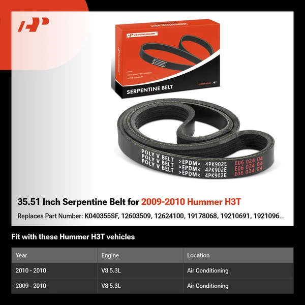 35.51 Inch Serpentine Belt for 2009-2010 Hummer H3T
